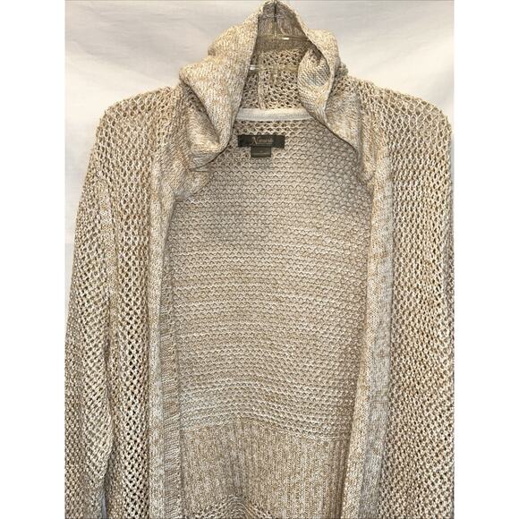 Natural Reflections Size Medium Fishnet Knit Cardigan Duster Oatmeal Boho Coast - Picture 2 of 12